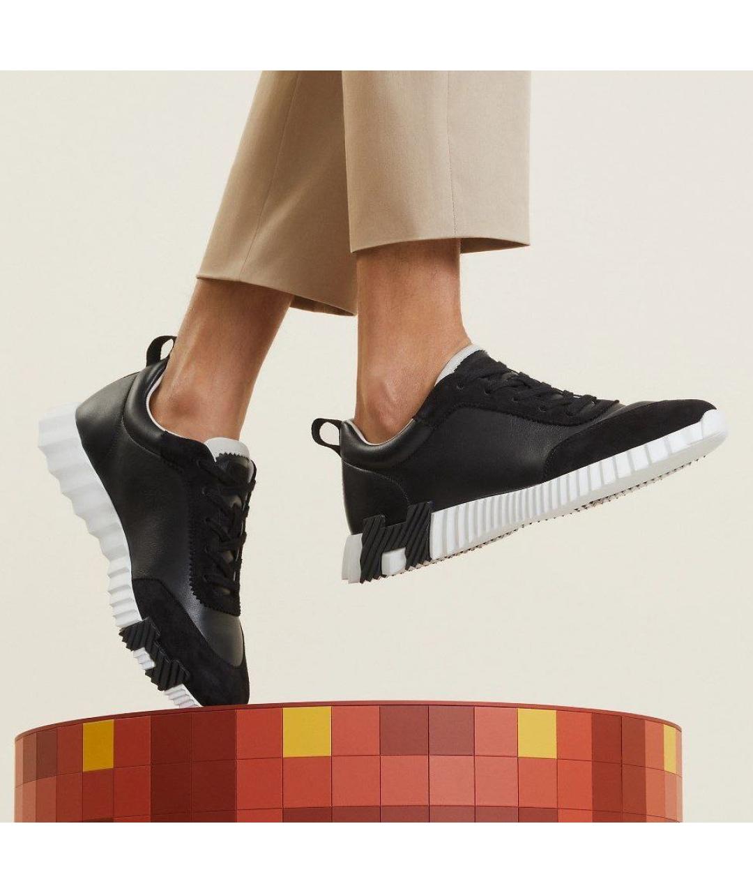 HERMES Черные кожаные высокие кроссовки / кеды, фото 2