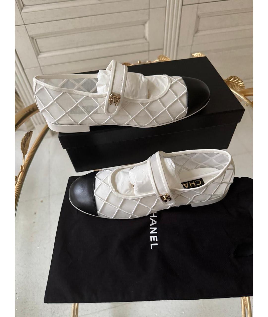 CHANEL Белые текстильные балетки, фото 2