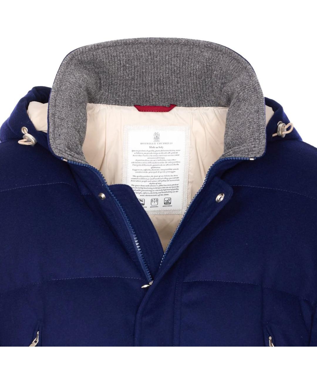 BRUNELLO CUCINELLI Темно-синий шерстяной пуховик, фото 2