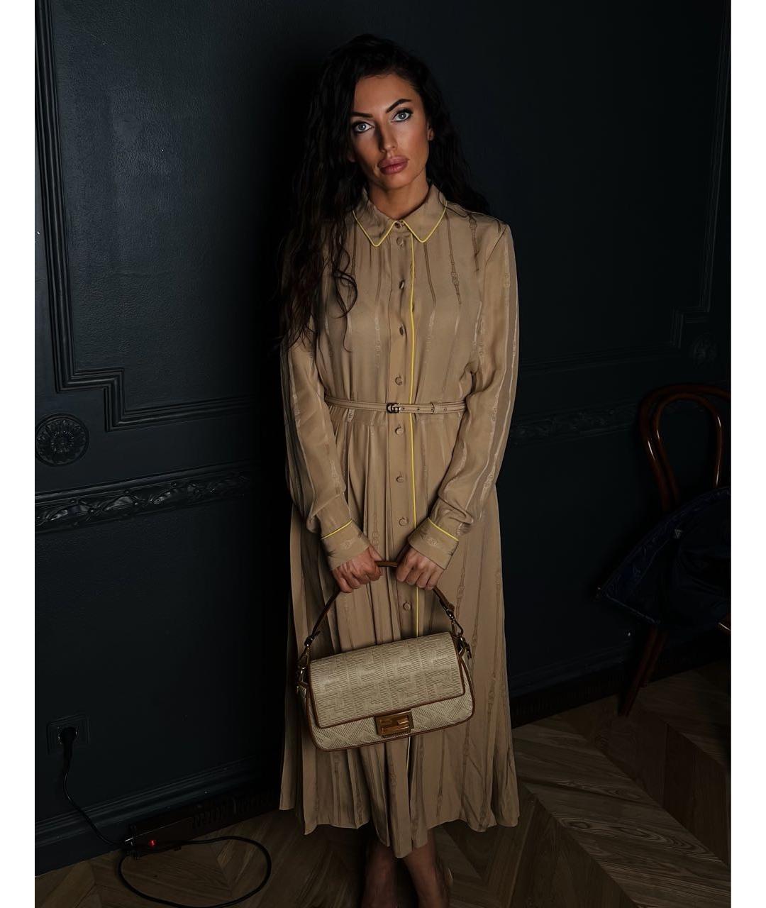 GUCCI Бежевое шелковое повседневное платье, фото 6