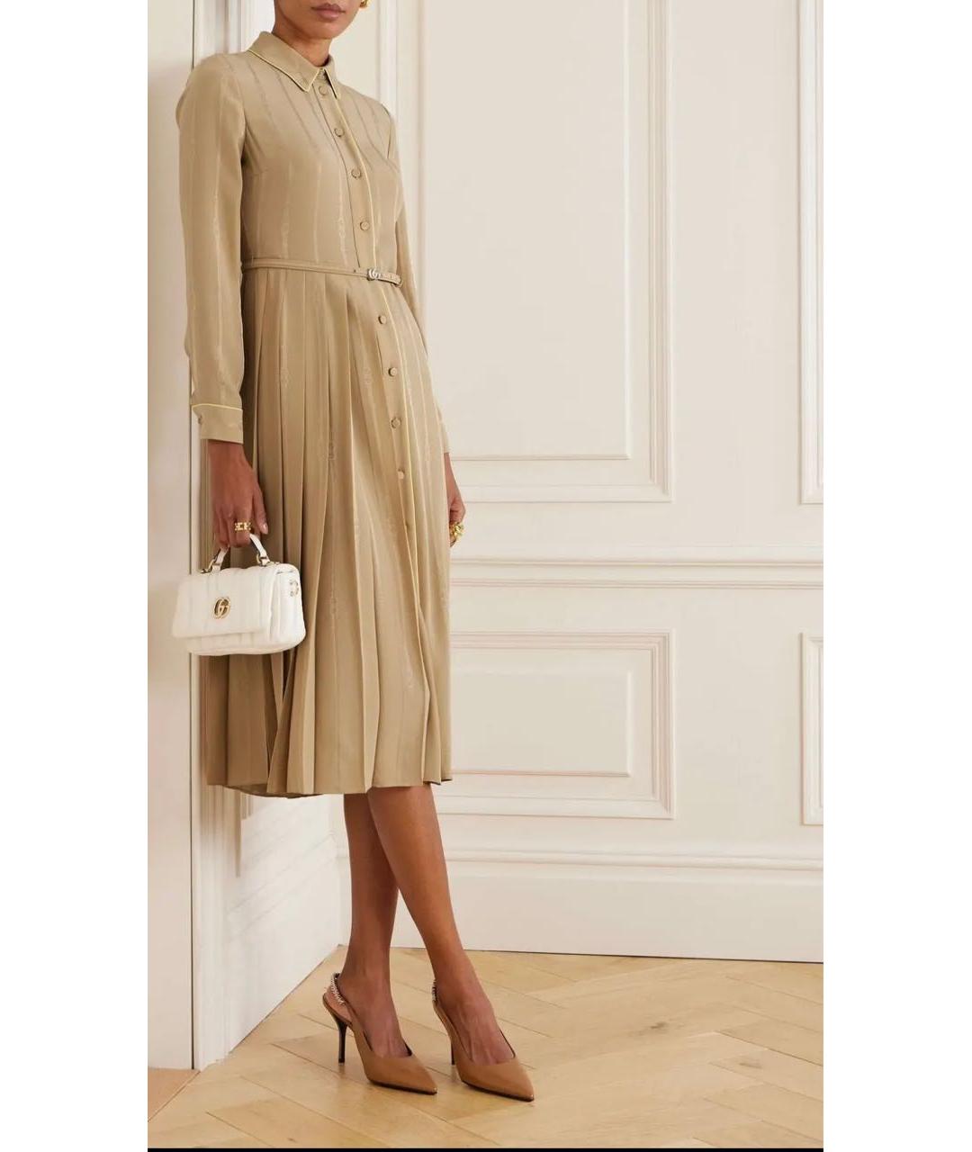 GUCCI Бежевое шелковое повседневное платье, фото 5
