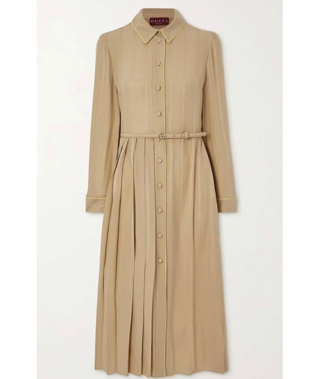 GUCCI Бежевое шелковое повседневное платье, фото 9