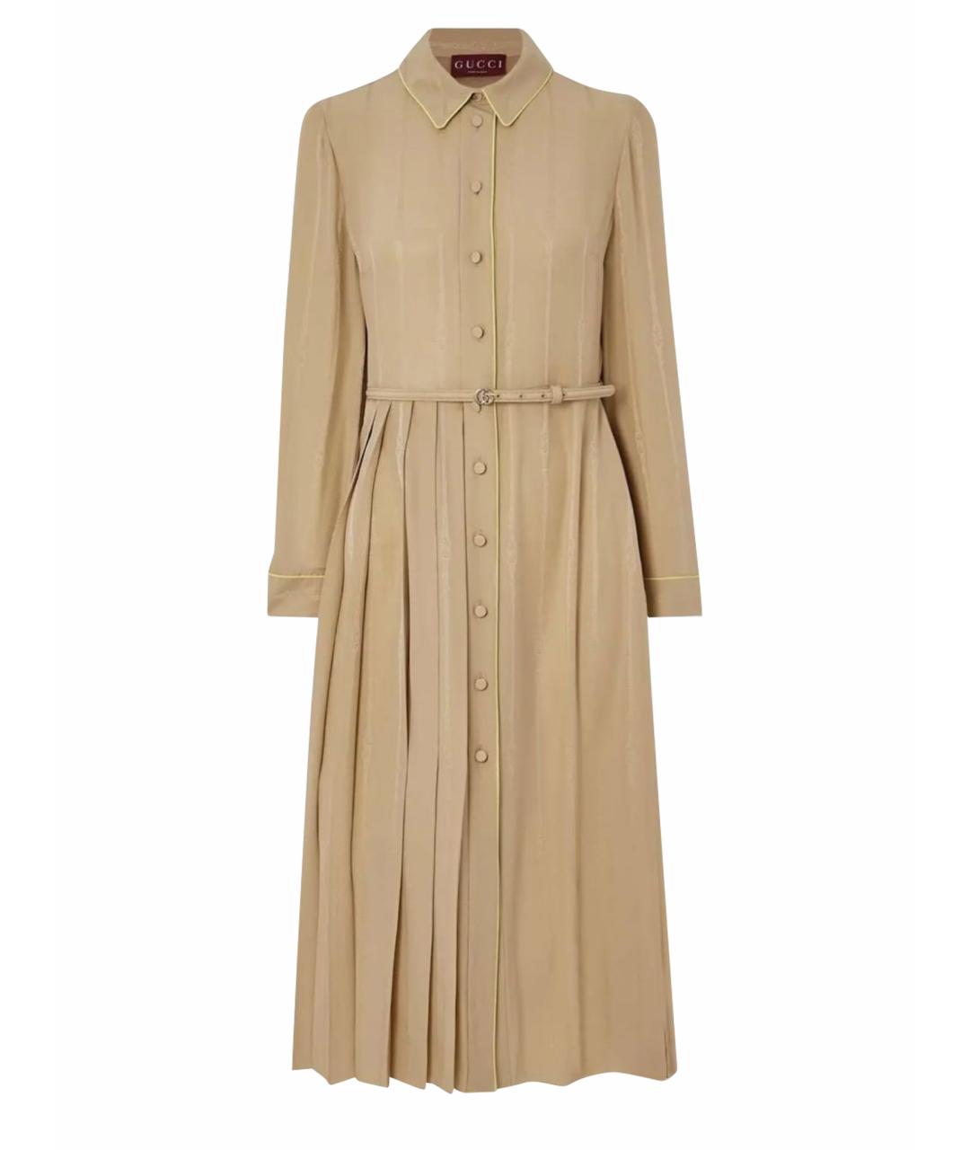 GUCCI Бежевое шелковое повседневное платье, фото 1