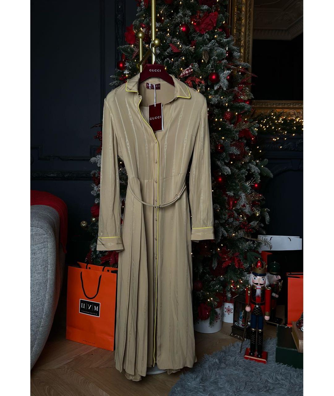 GUCCI Бежевое шелковое повседневное платье, фото 7