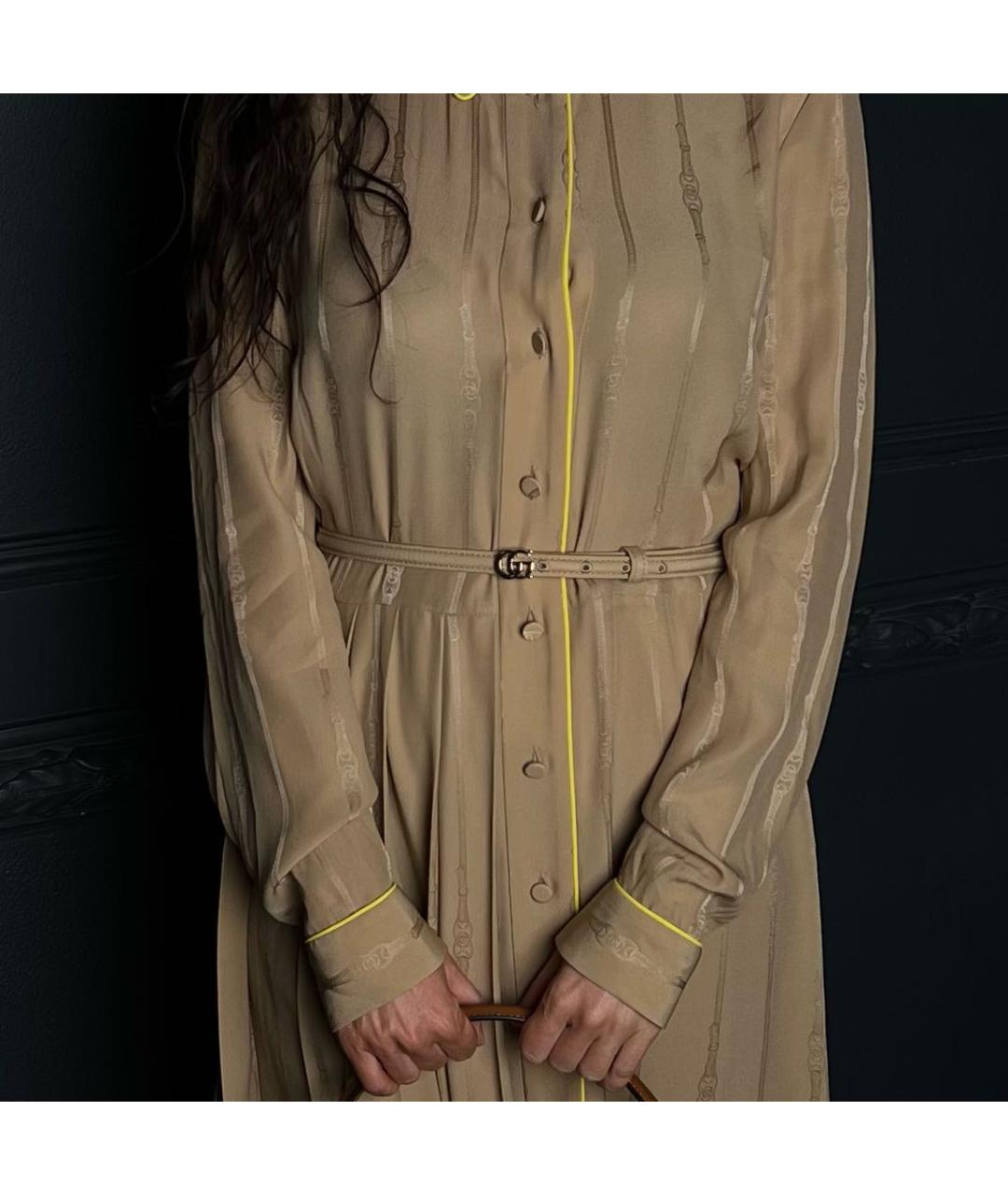GUCCI Бежевое шелковое повседневное платье, фото 4