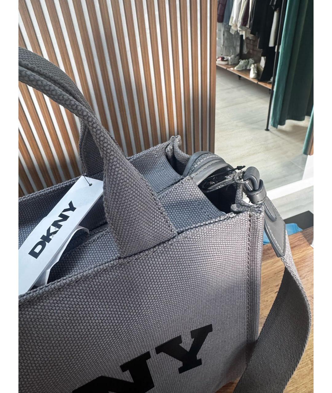 DKNY Серая хлопковая сумка с короткими ручками, фото 4