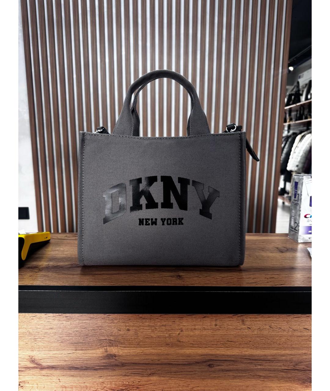 DKNY Серая хлопковая сумка с короткими ручками, фото 5