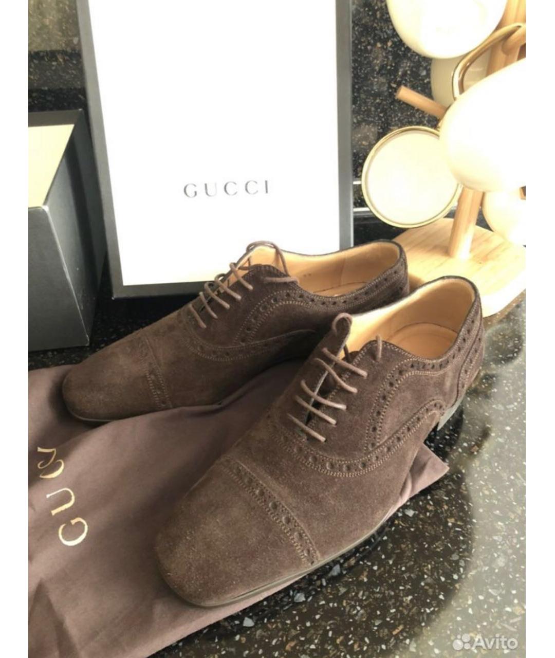 GUCCI Коричневые замшевые туфли, фото 7