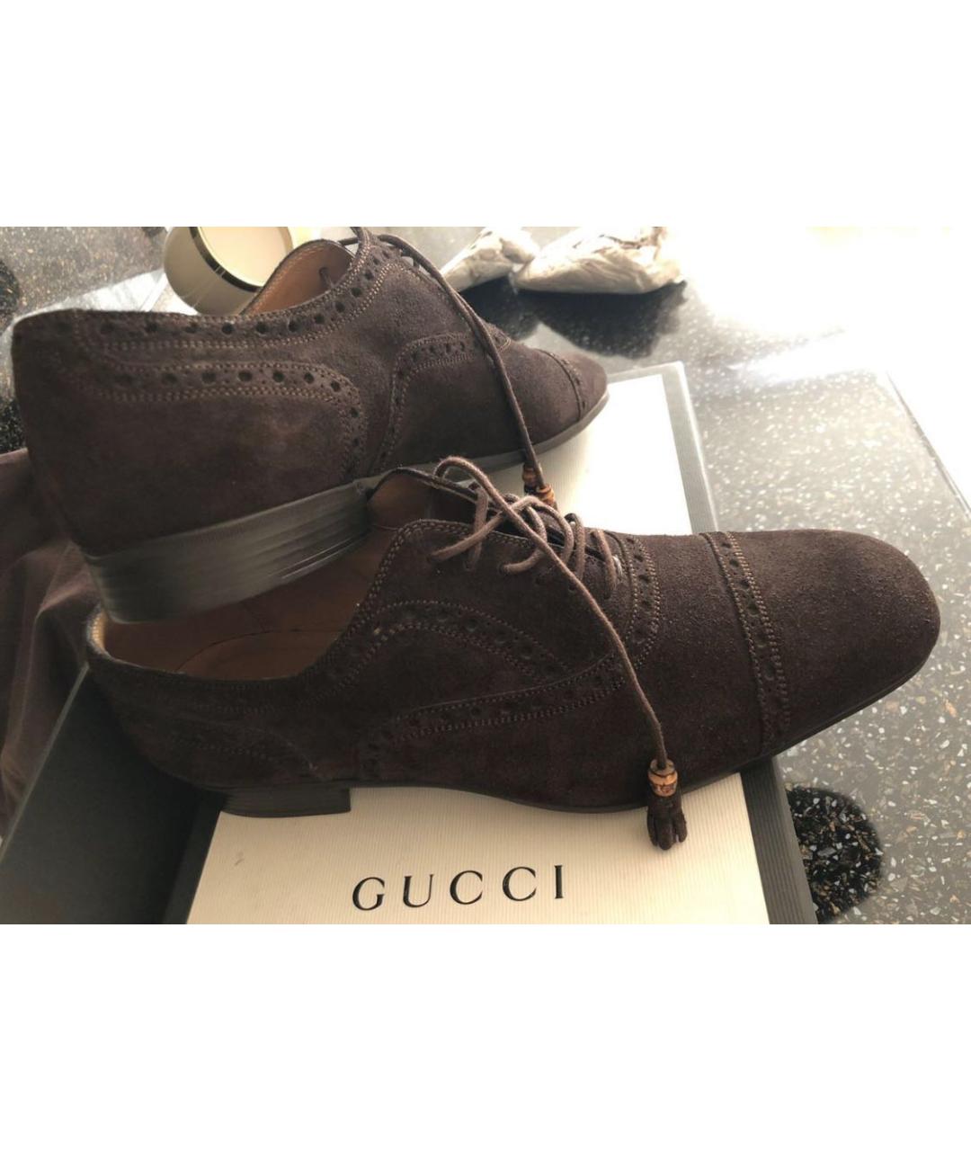 GUCCI Коричневые замшевые туфли, фото 8
