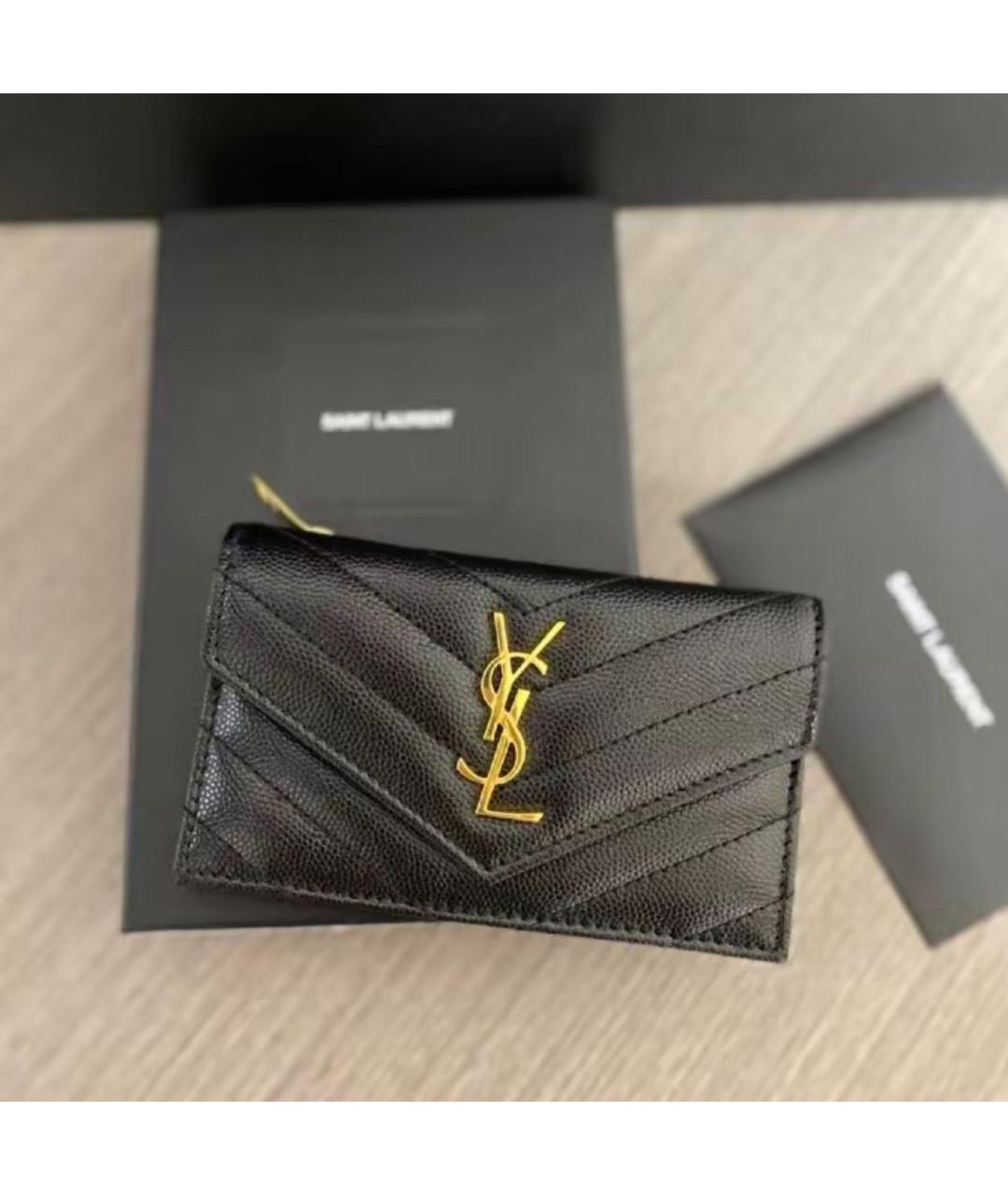 SAINT LAURENT Черный кожаный кошелек, фото 6