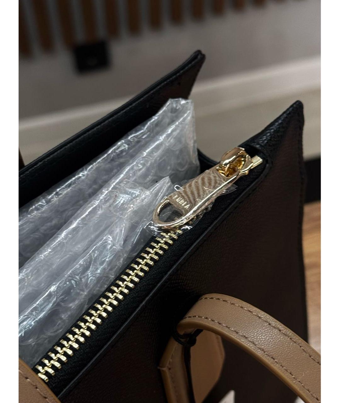 FURLA Черная кожаная сумка тоут, фото 3