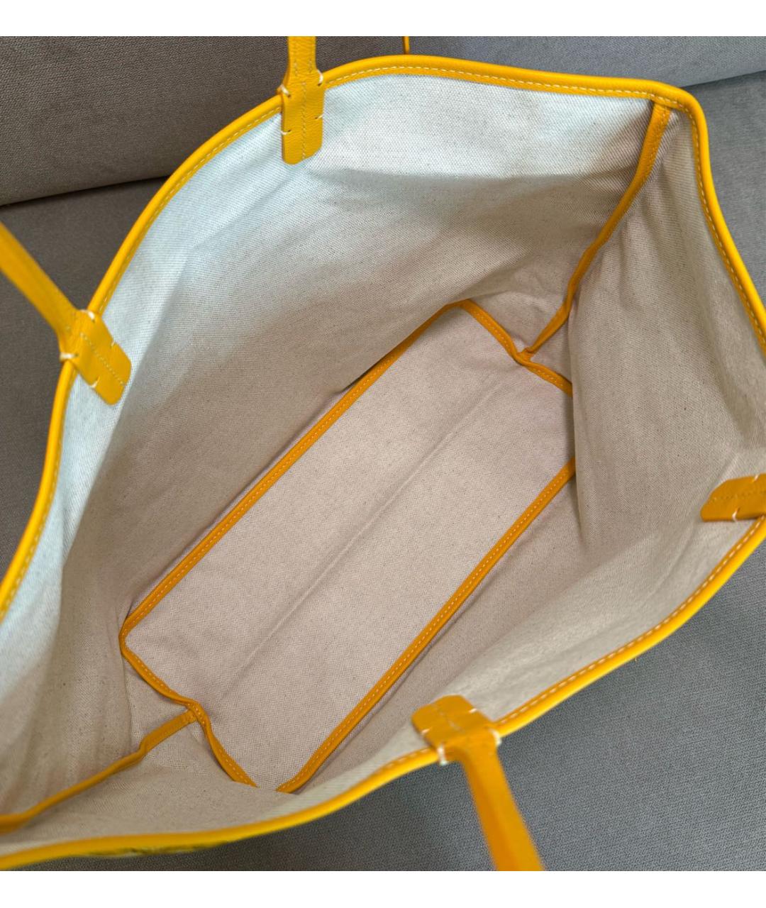 GOYARD Желтая кожаная сумка тоут, фото 5