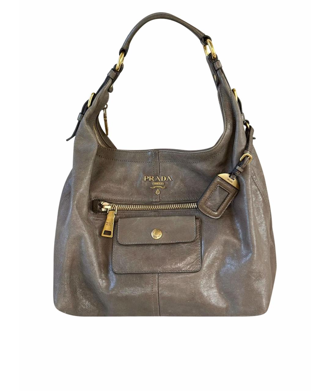 PRADA Серая кожаная сумка с короткими ручками, фото 1