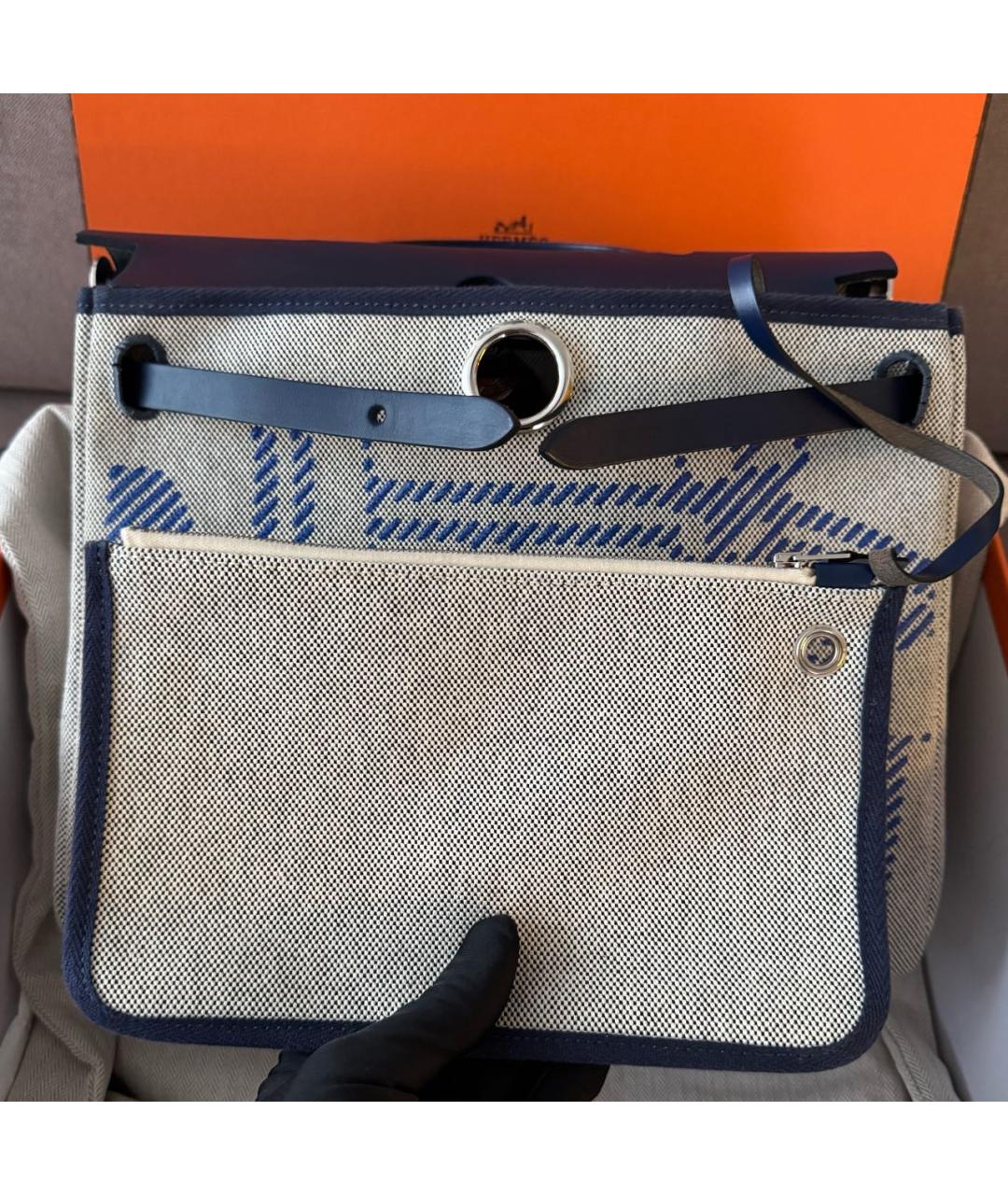 HERMES Синяя тканевая сумка через плечо, фото 5