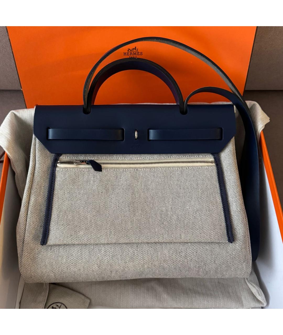 HERMES Синяя тканевая сумка через плечо, фото 3