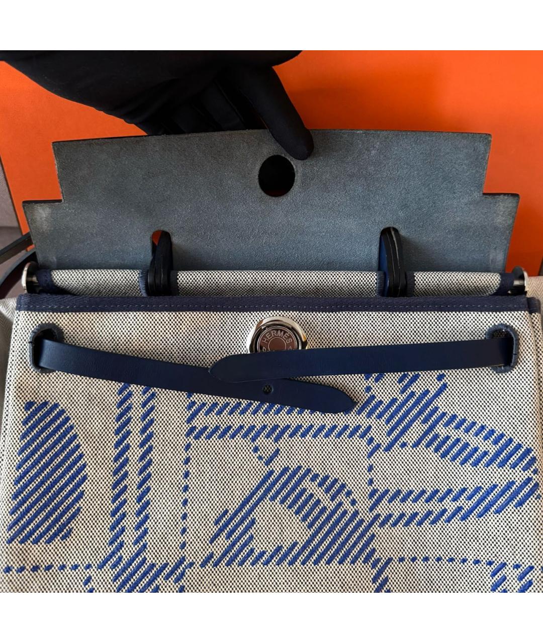 HERMES Синяя тканевая сумка через плечо, фото 4