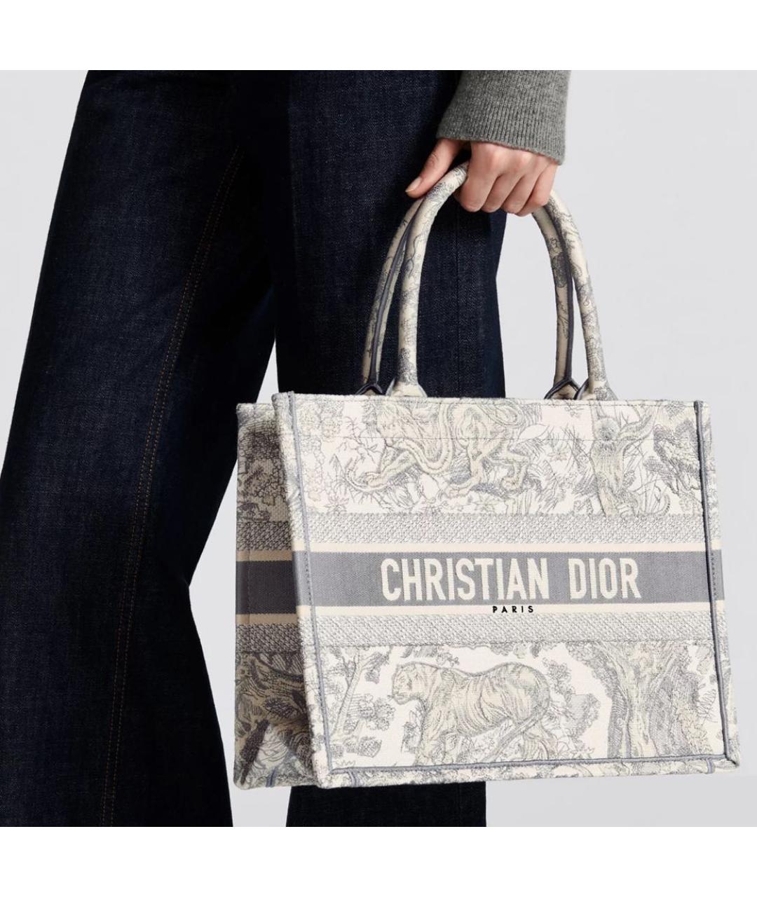CHRISTIAN DIOR Серая жаккардовая сумка тоут, фото 5