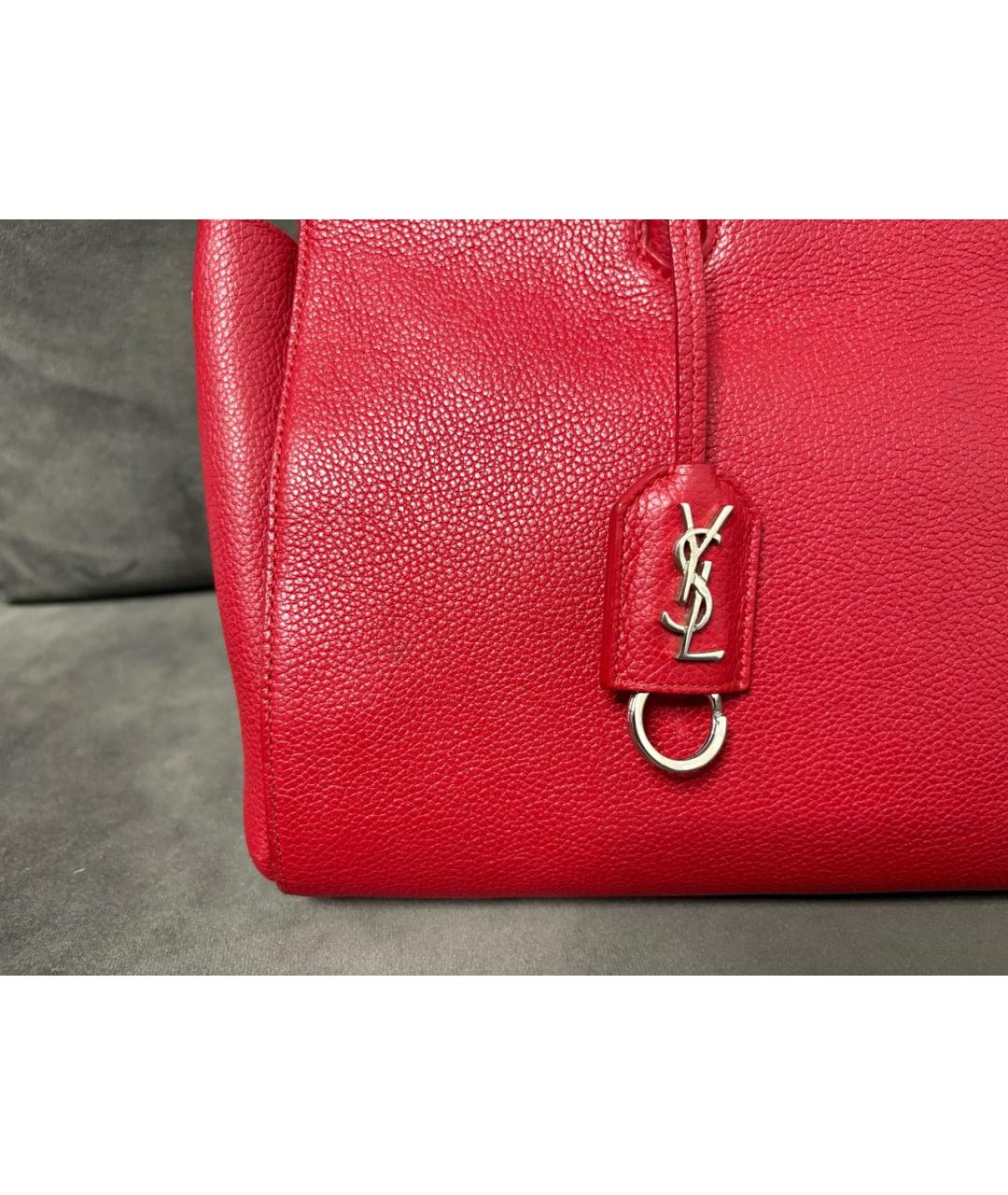 SAINT LAURENT Красная кожаная сумка с короткими ручками, фото 5