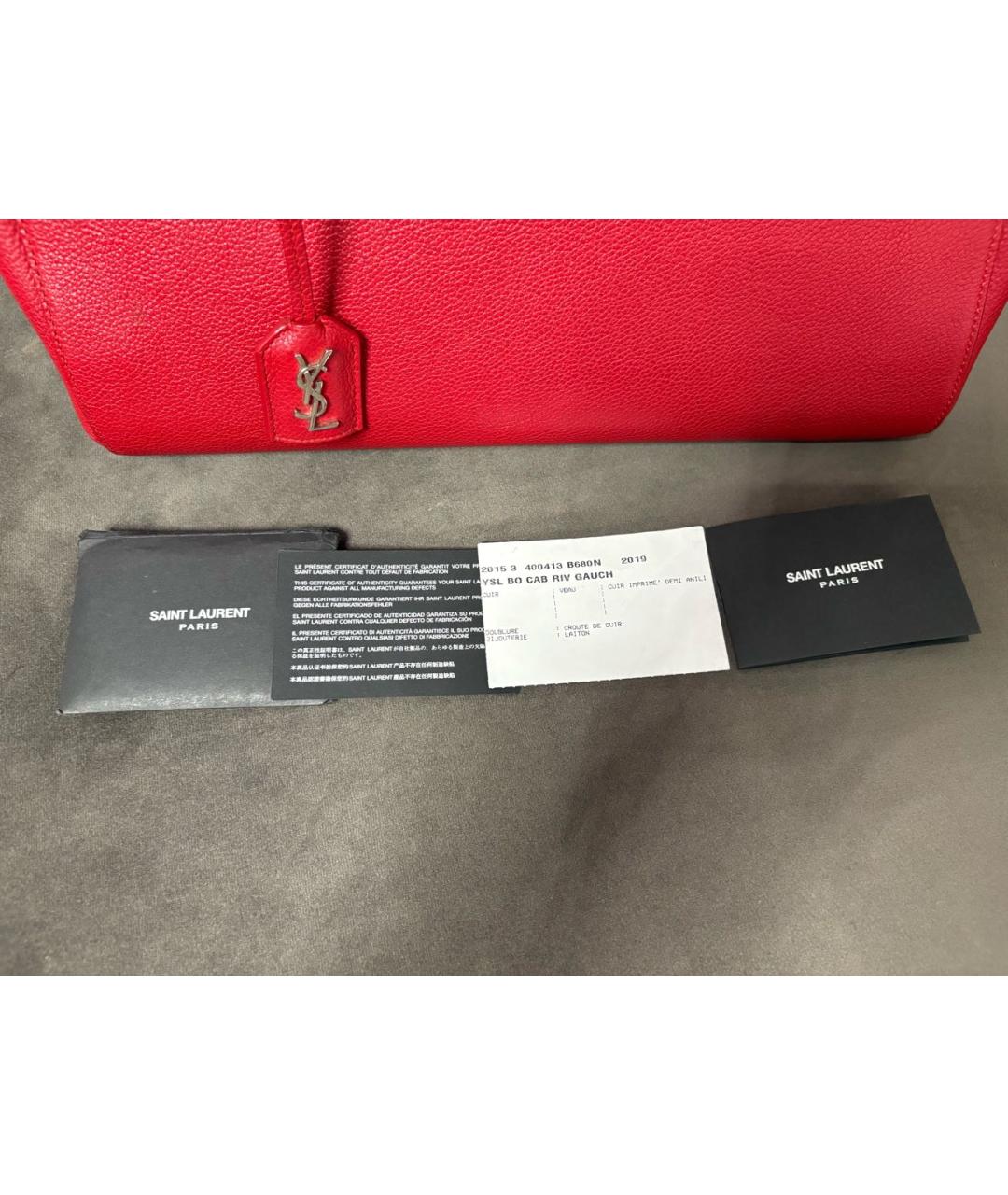 SAINT LAURENT Красная кожаная сумка с короткими ручками, фото 7