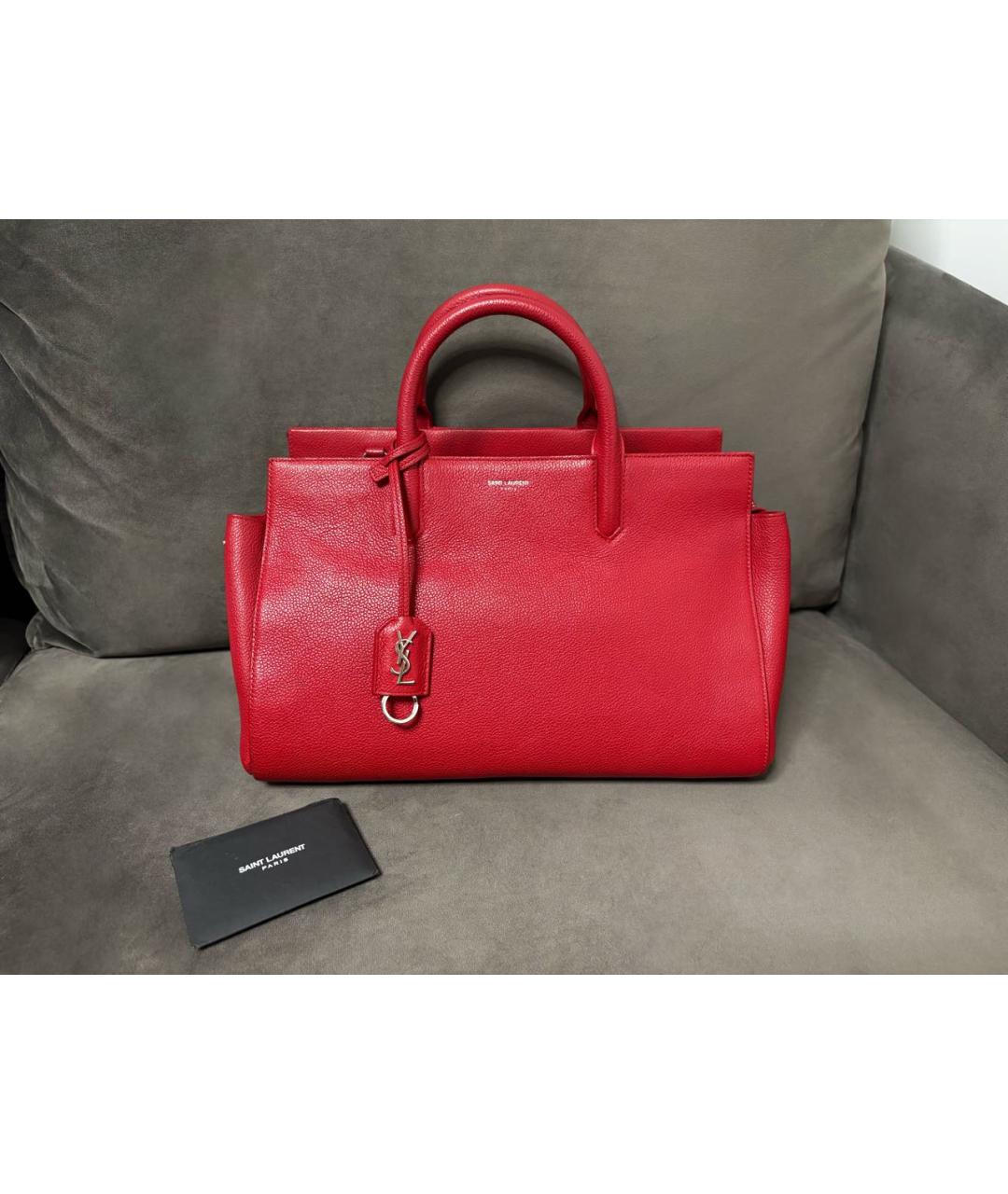 SAINT LAURENT Красная кожаная сумка с короткими ручками, фото 9