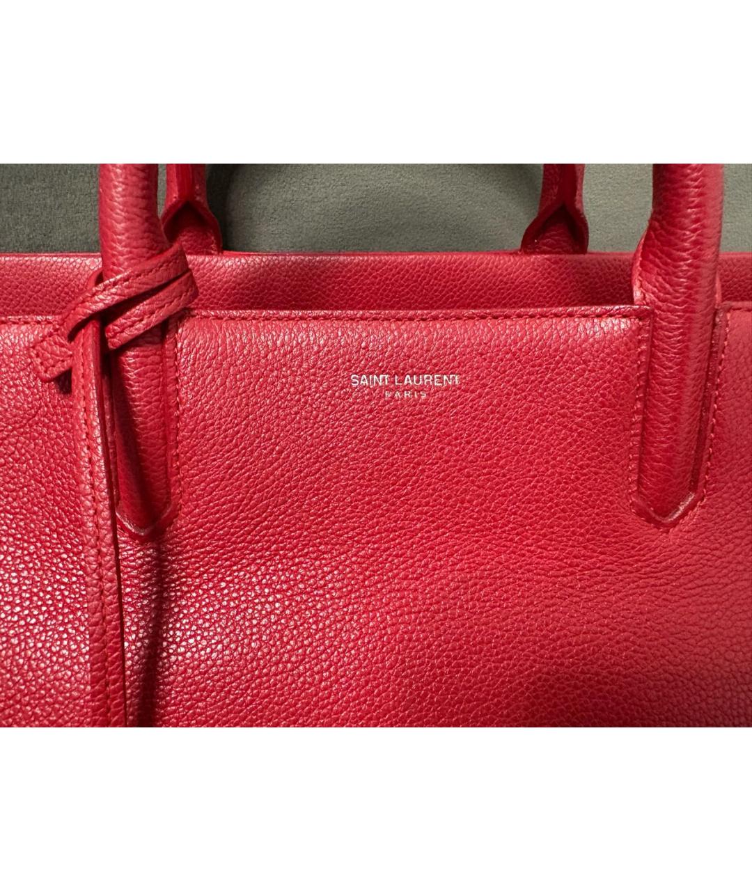 SAINT LAURENT Красная кожаная сумка с короткими ручками, фото 2