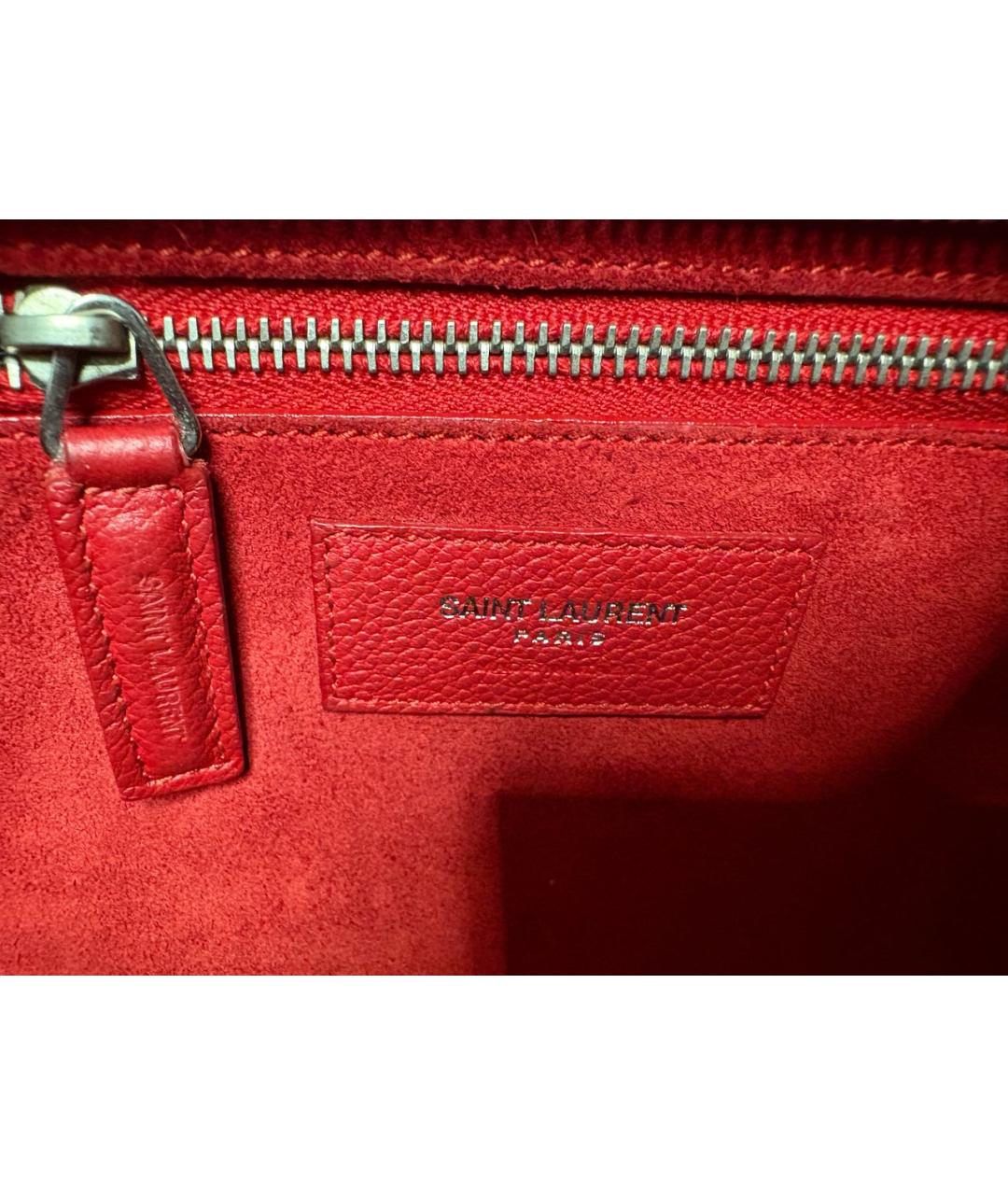 SAINT LAURENT Красная кожаная сумка с короткими ручками, фото 6