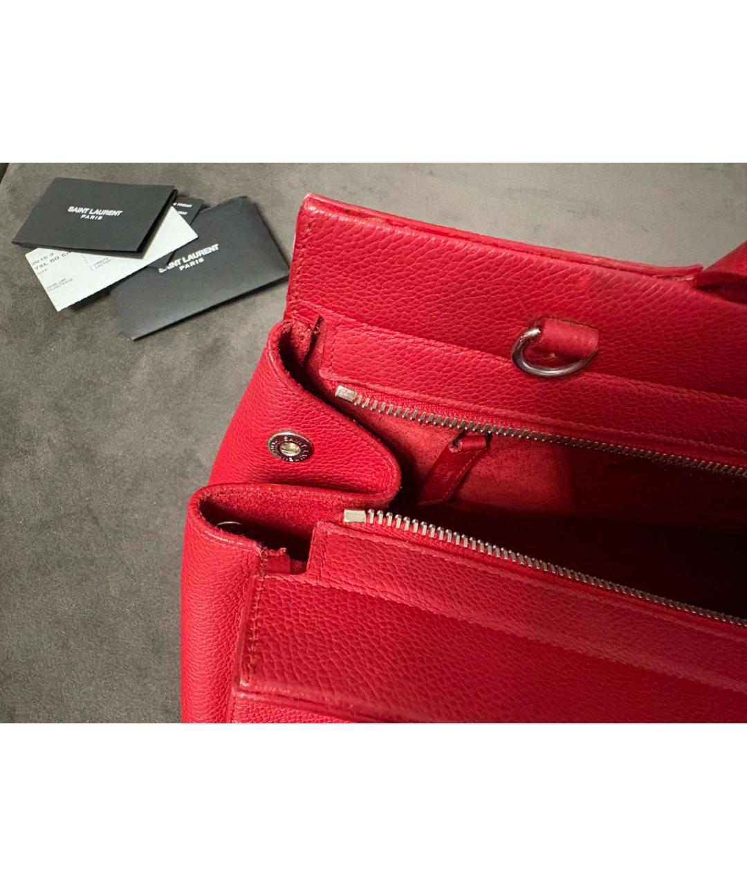 SAINT LAURENT Красная кожаная сумка с короткими ручками, фото 3