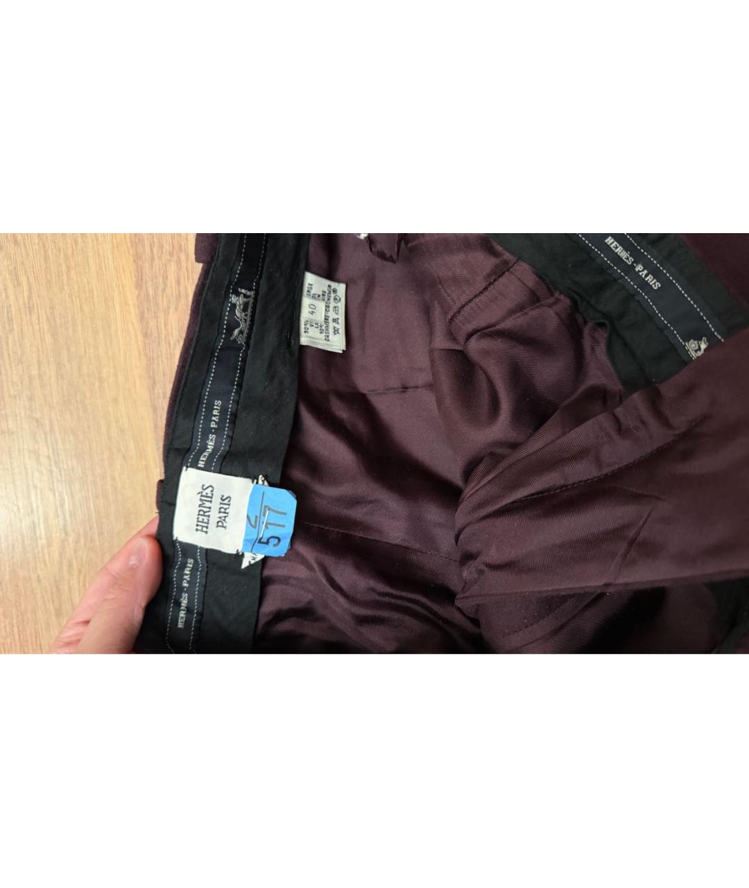 HERMES Бордовые шерстяные прямые брюки, фото 2