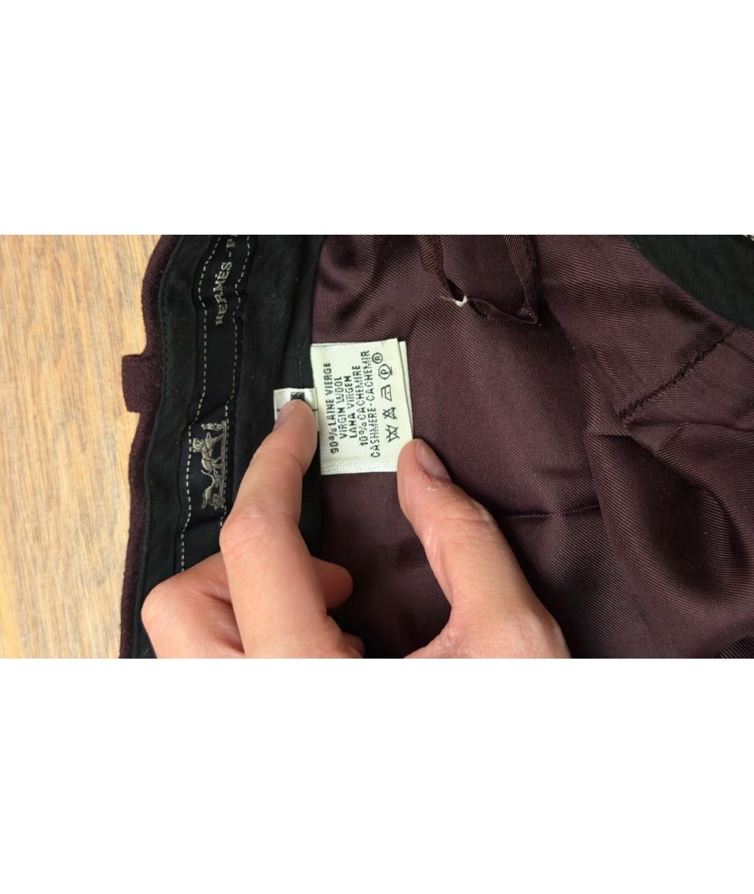 HERMES Бордовые шерстяные прямые брюки, фото 3