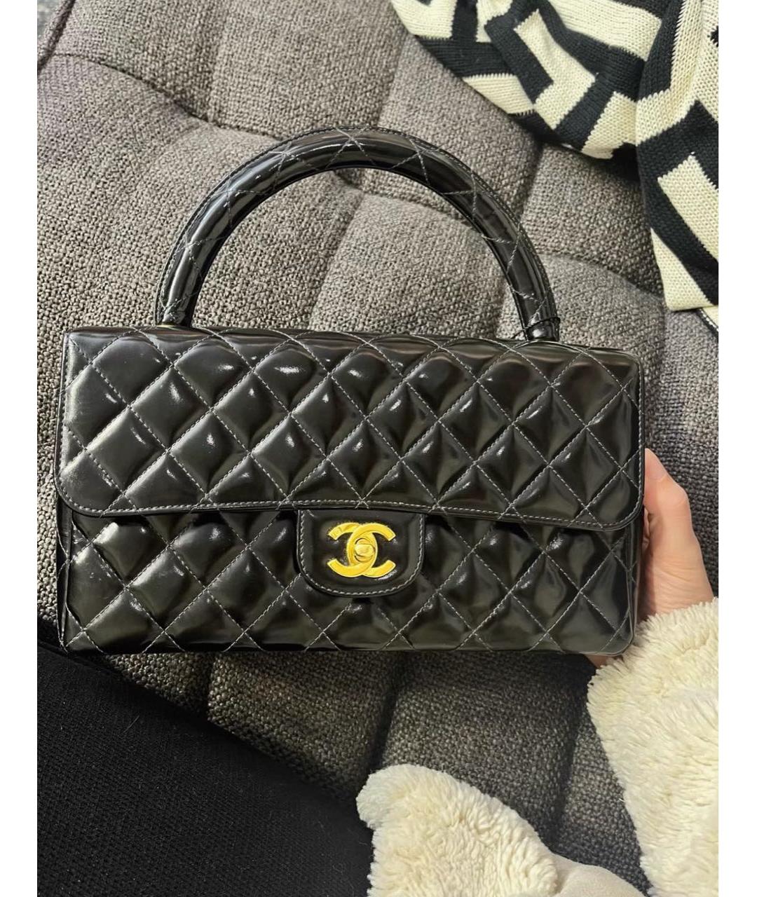 CHANEL Черная кожаная сумка с короткими ручками, фото 5