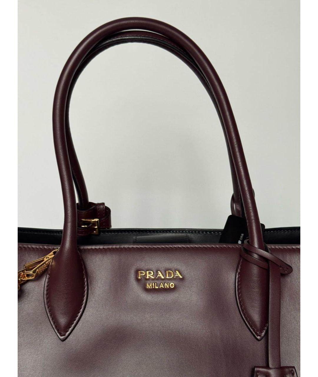 PRADA Бордовая кожаная сумка тоут, фото 8