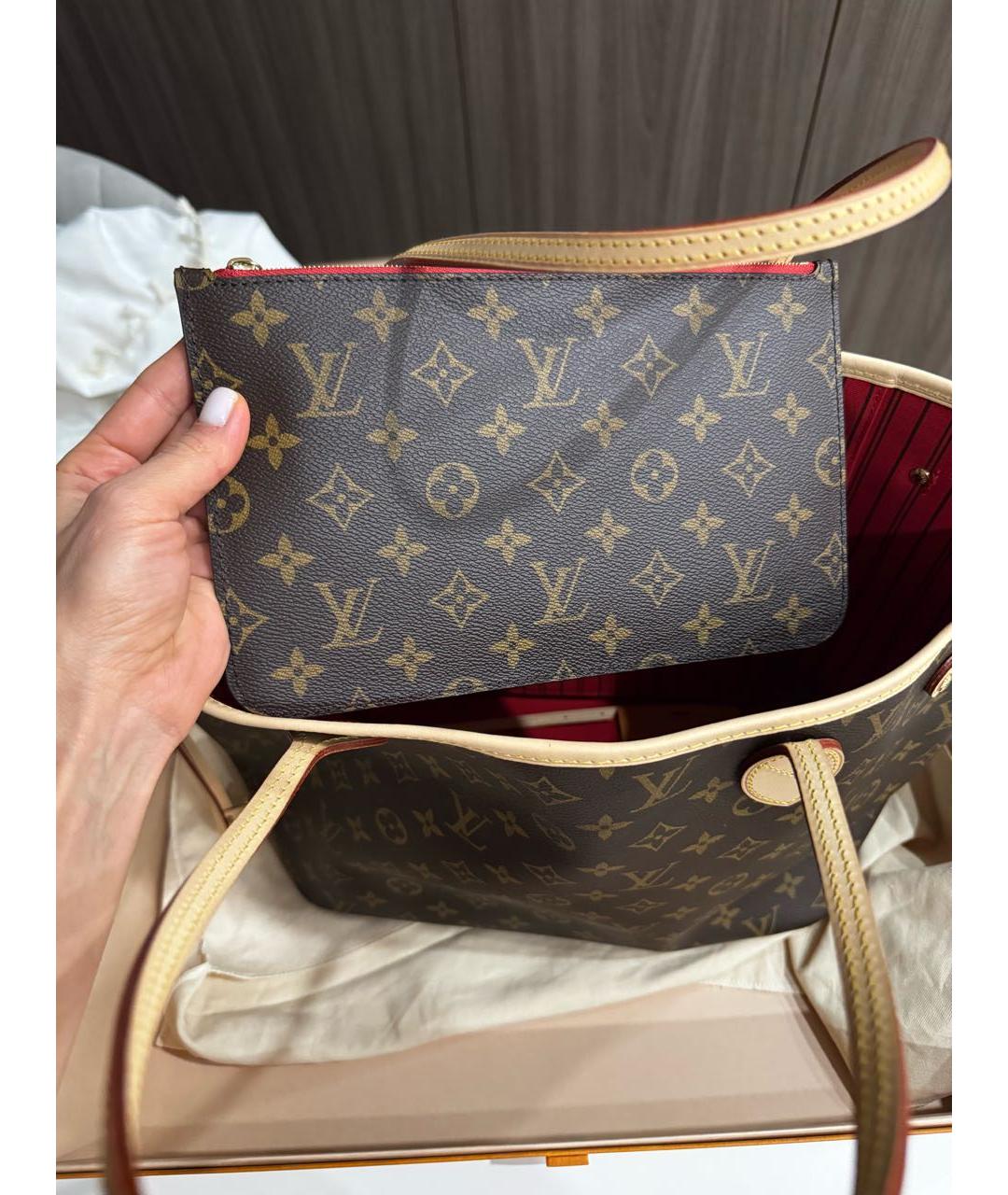 LOUIS VUITTON Коричневая кожаная сумка тоут, фото 4