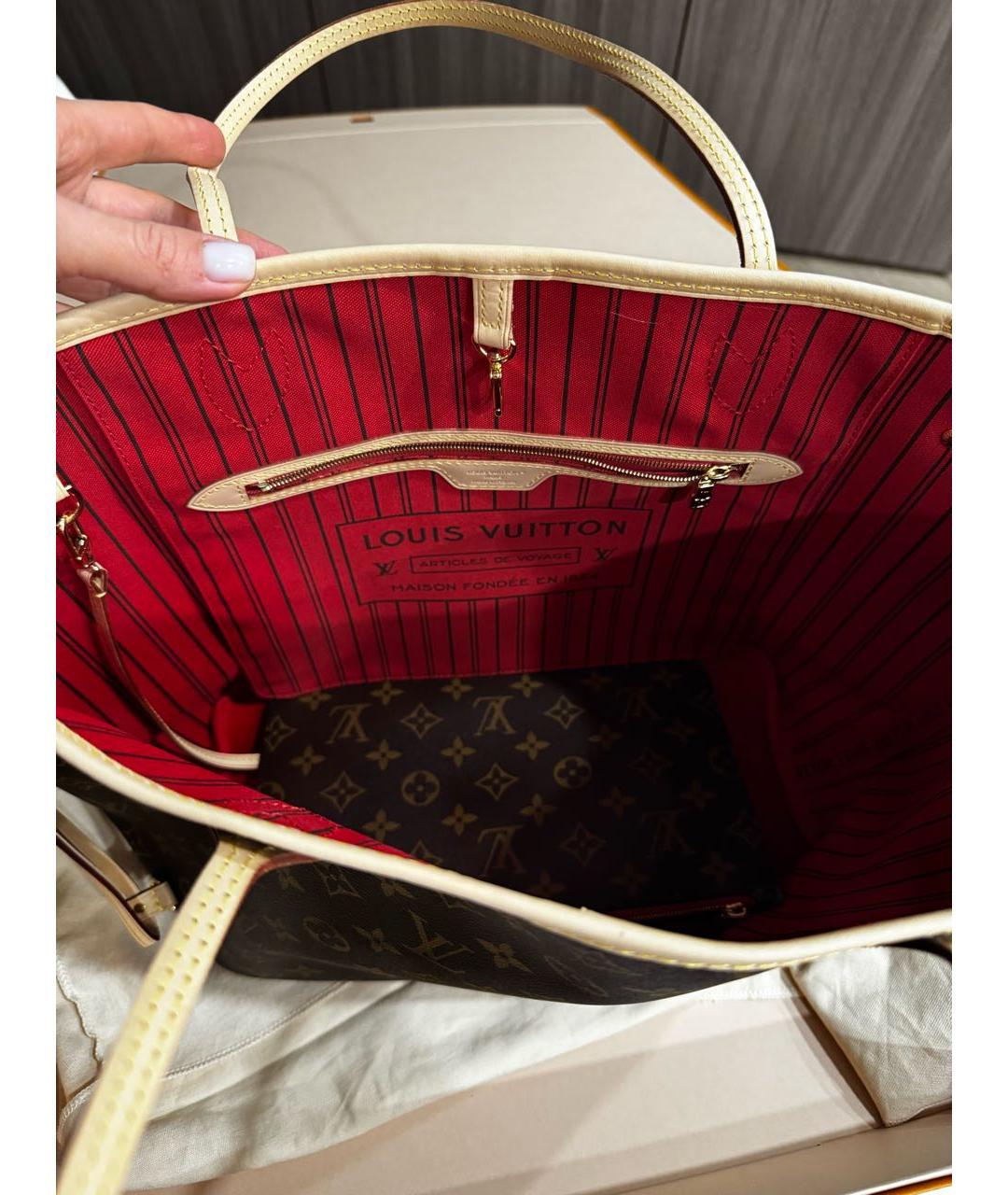 LOUIS VUITTON Коричневая кожаная сумка тоут, фото 3