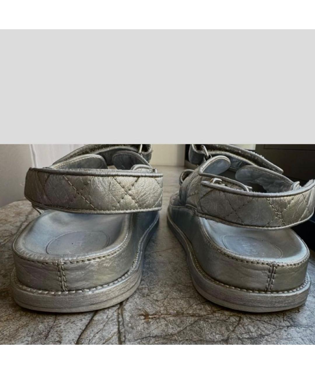 CHANEL Серебряные кожаные сандалии, фото 3