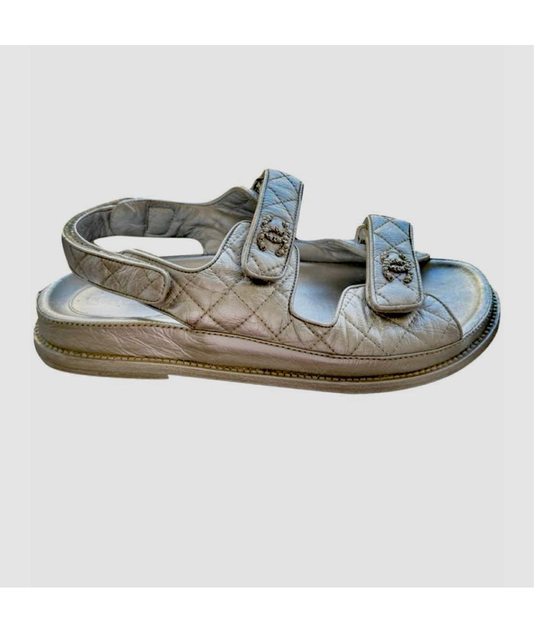 CHANEL Серебряные кожаные сандалии, фото 4