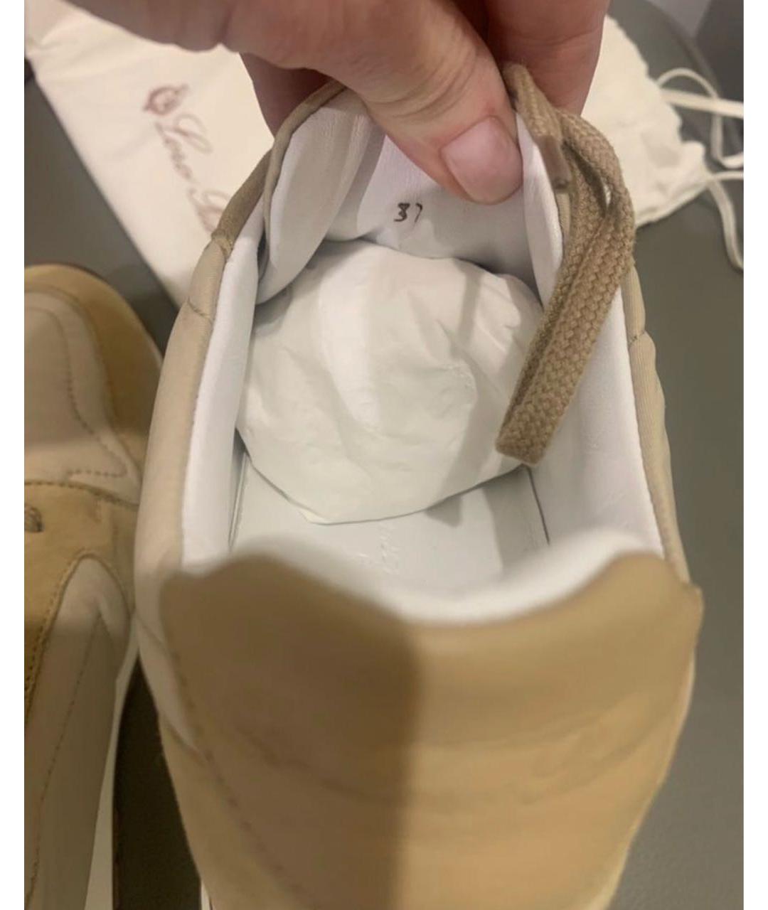 LORO PIANA Бежевые замшевые кроссовки, фото 7