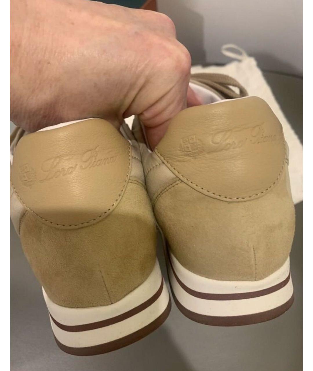 LORO PIANA Бежевые замшевые кроссовки, фото 4