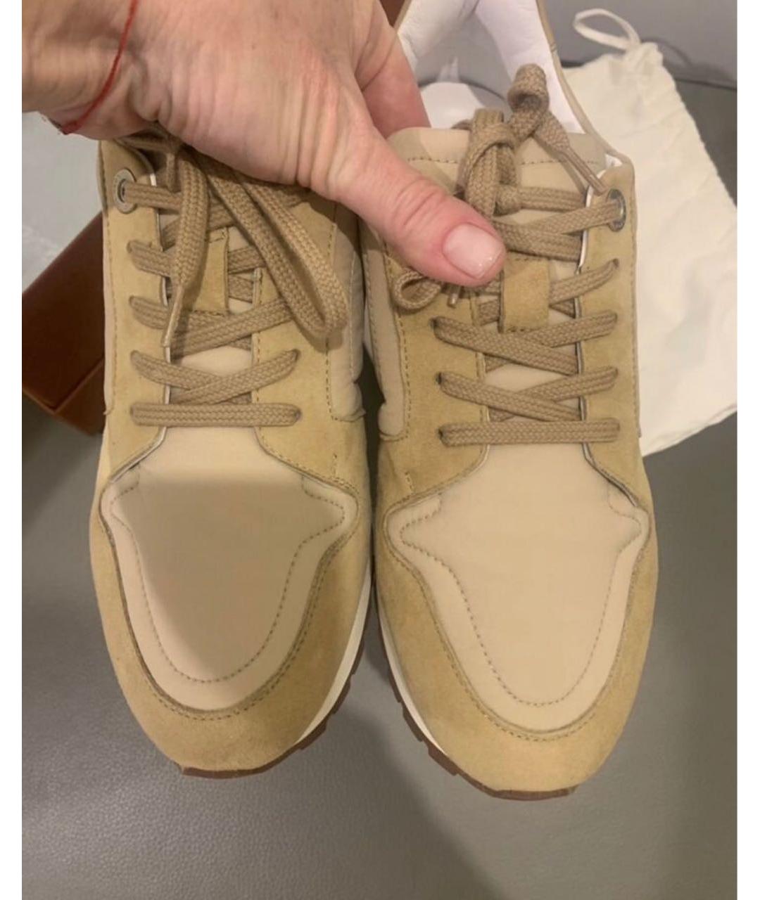 LORO PIANA Бежевые замшевые кроссовки, фото 5