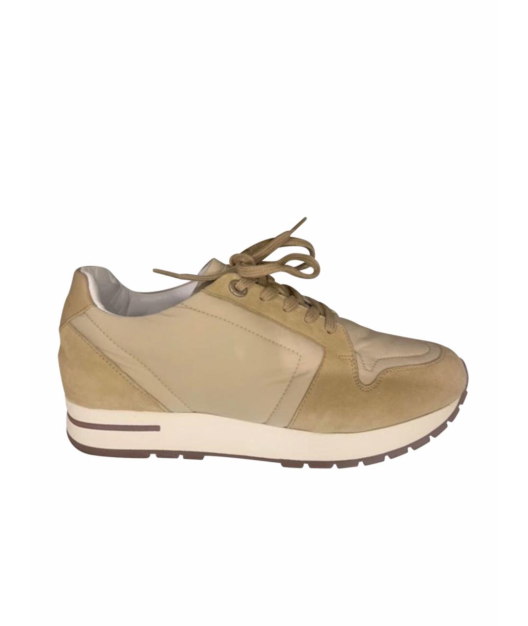 LORO PIANA Бежевые замшевые кроссовки, фото 1