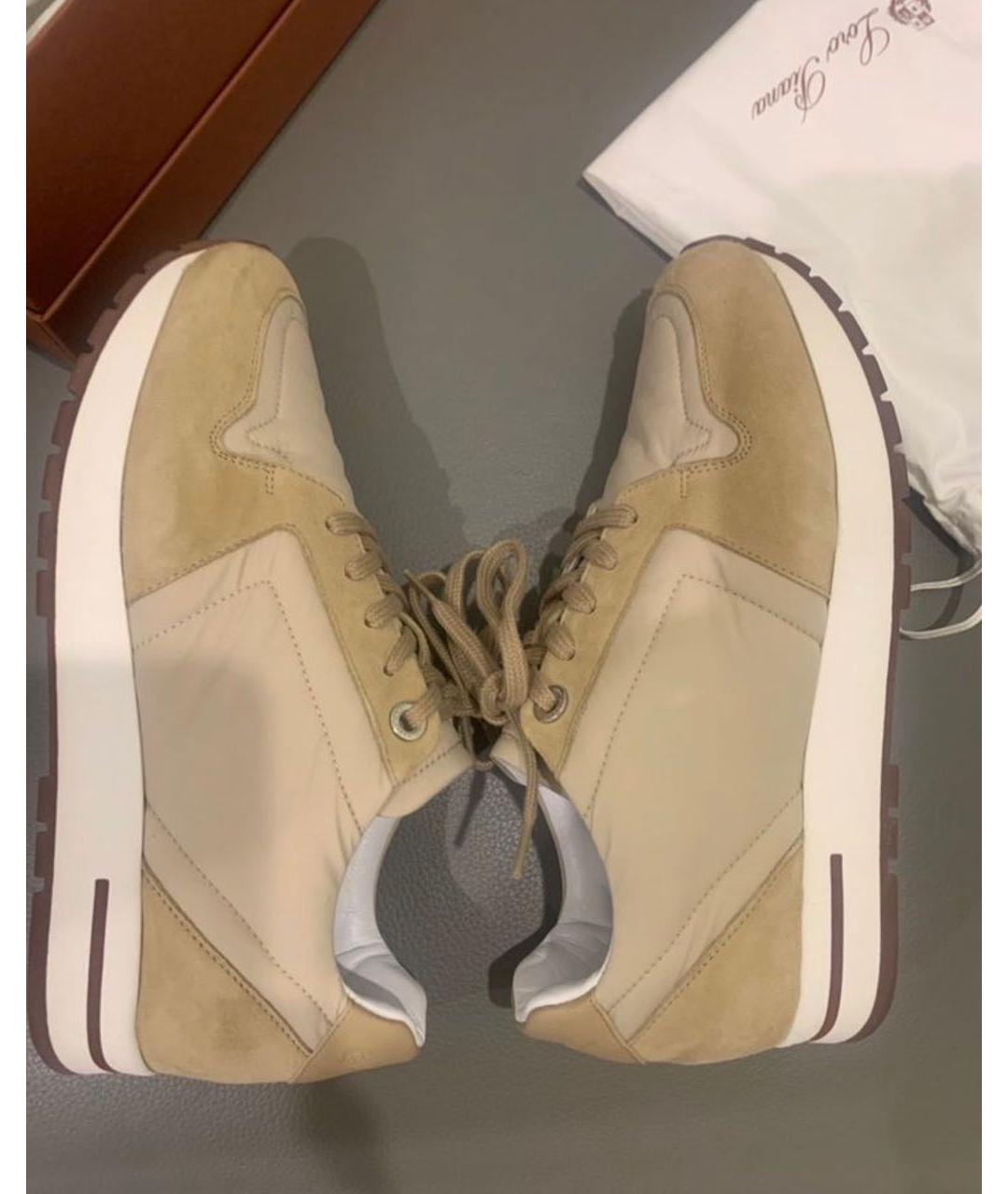 LORO PIANA Бежевые замшевые кроссовки, фото 9