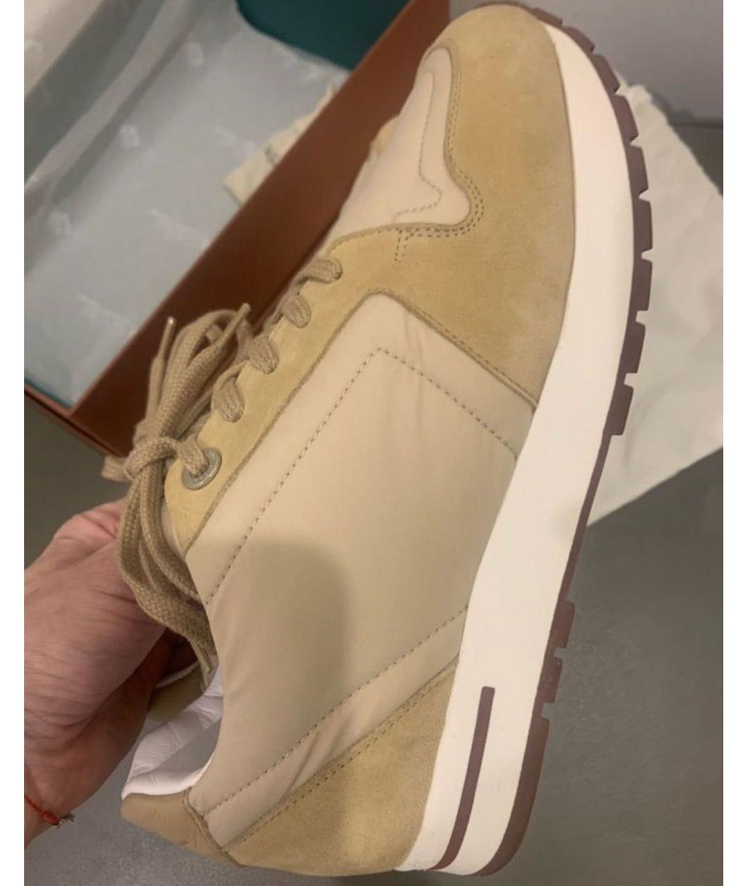 LORO PIANA Бежевые замшевые кроссовки, фото 3