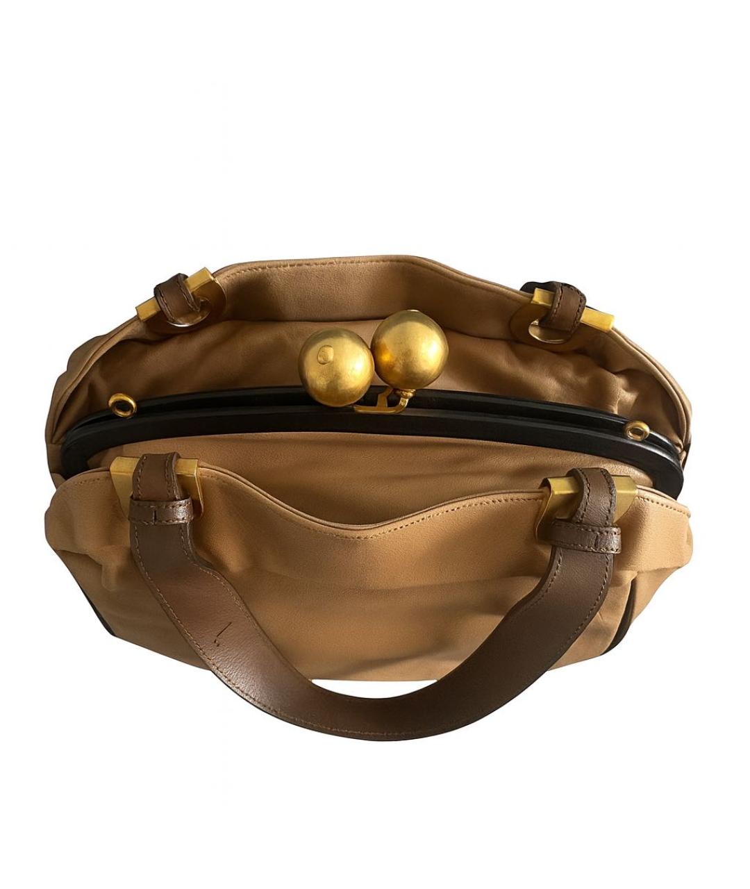 MARNI Бежевая кожаная сумка с короткими ручками, фото 2