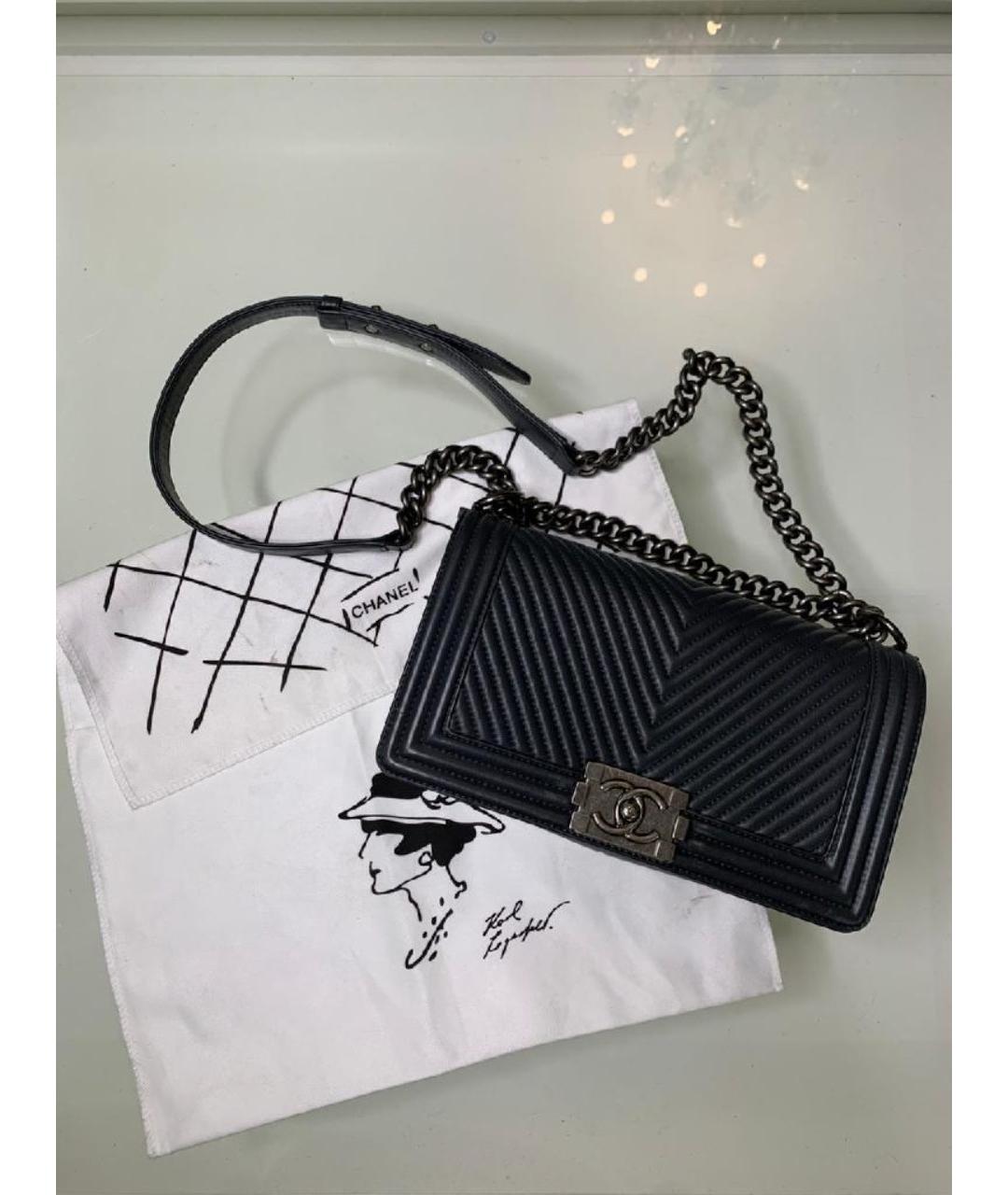 CHANEL Антрацитовая кожаная сумка через плечо, фото 9