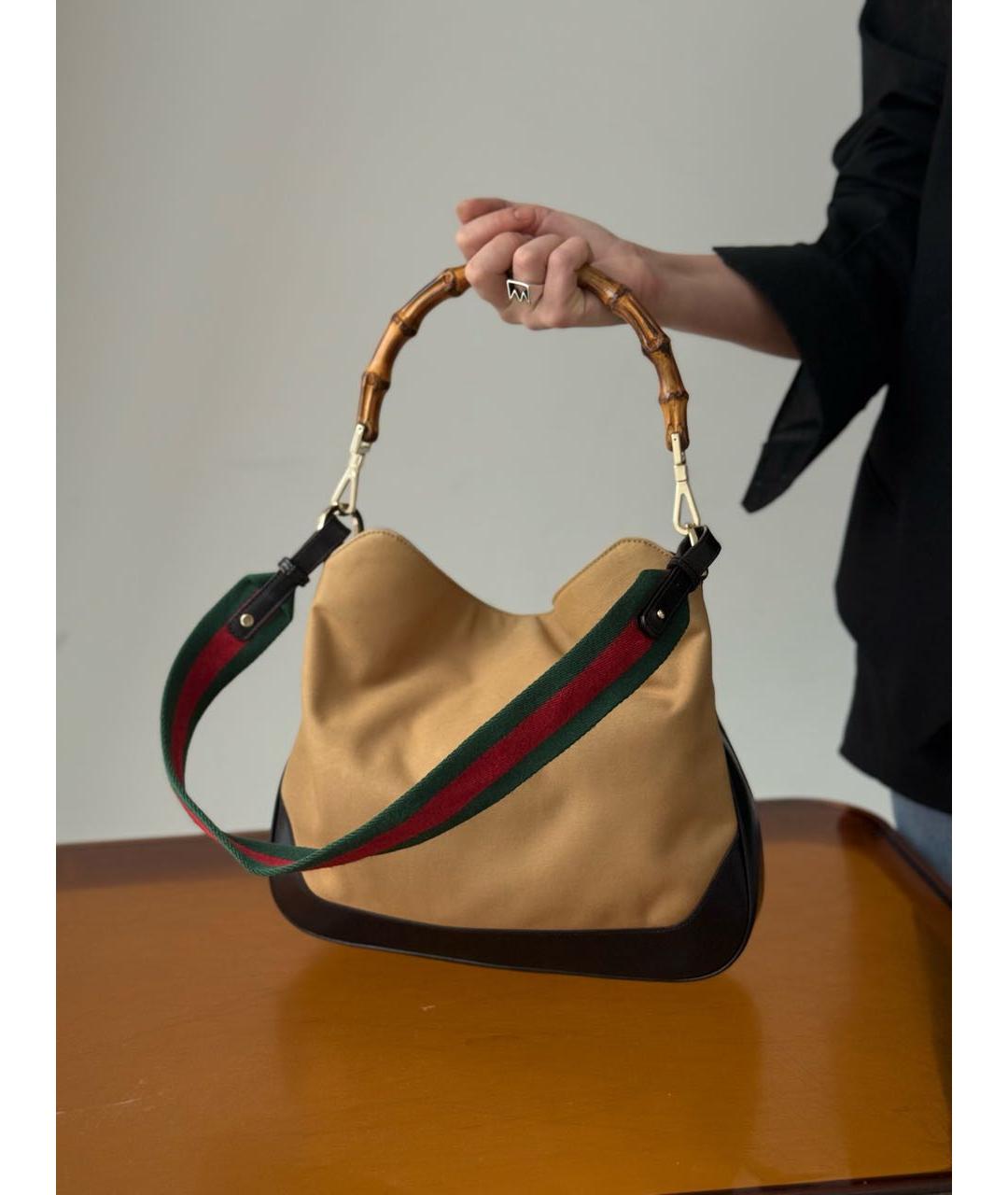 GUCCI Бежевая кожаная сумка с короткими ручками, фото 3