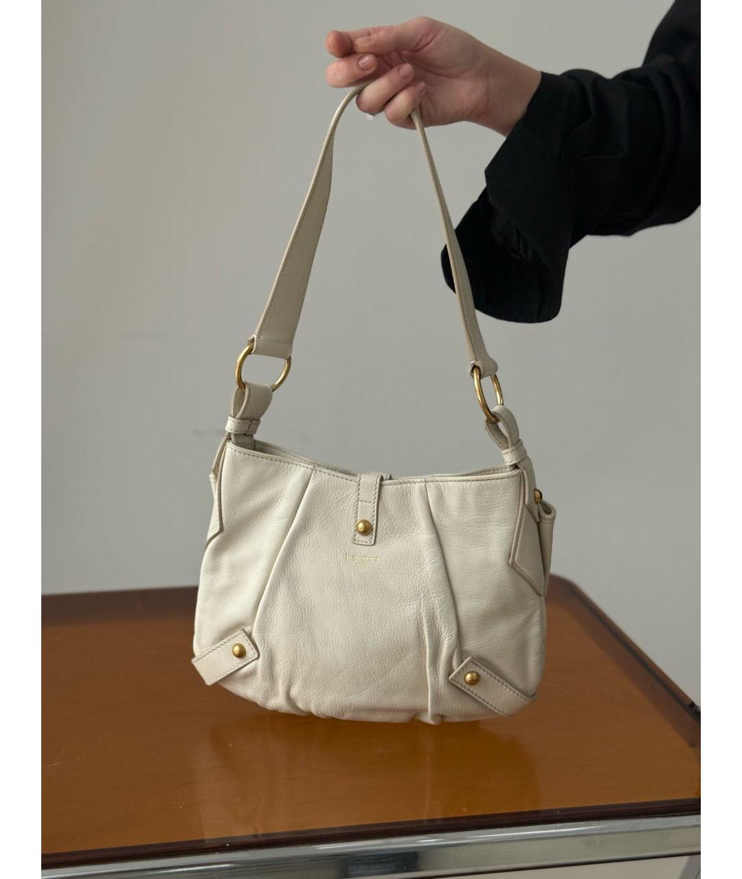 SAINT LAURENT Бежевая кожаная сумка через плечо, фото 3