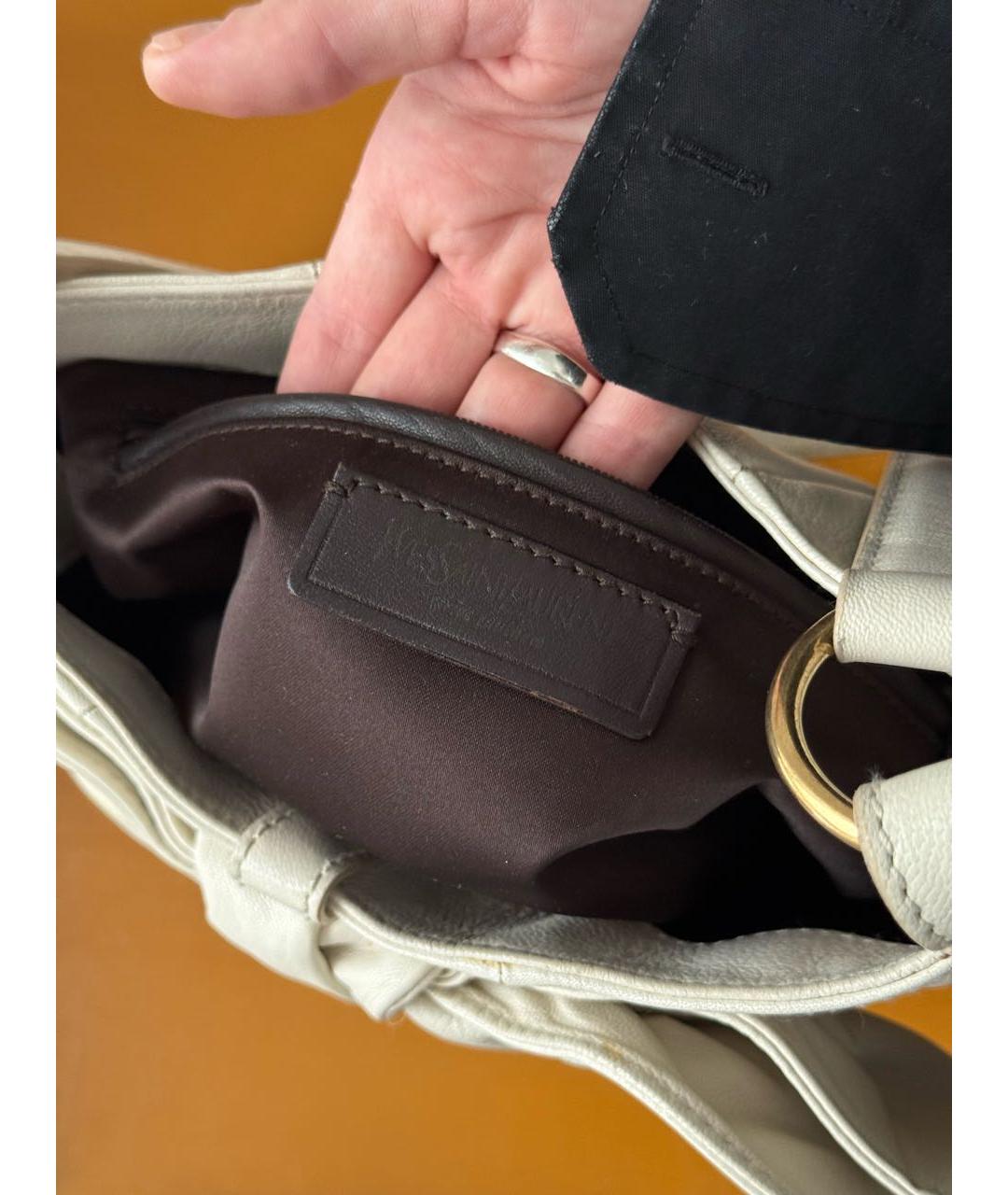 SAINT LAURENT Бежевая кожаная сумка через плечо, фото 8