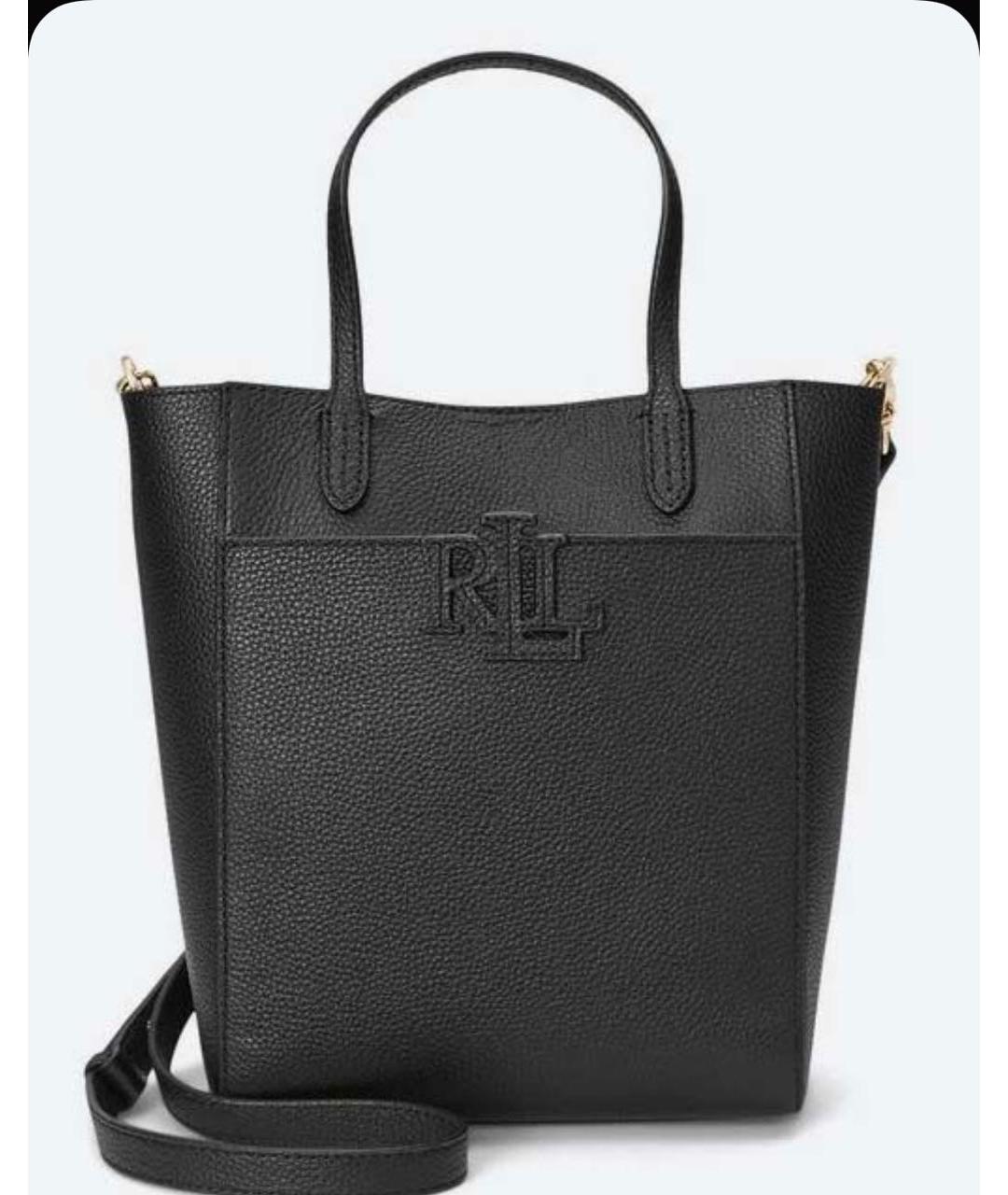 RALPH LAUREN Черная кожаная сумка тоут, фото 4