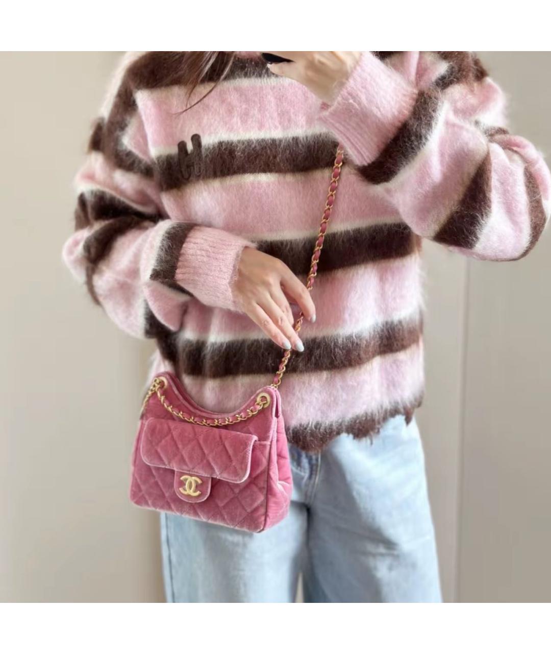CHANEL Розовая бархатная сумка через плечо, фото 4
