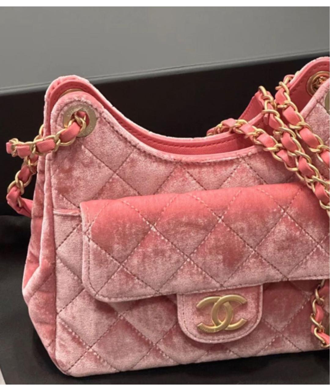 CHANEL Розовая бархатная сумка через плечо, фото 7