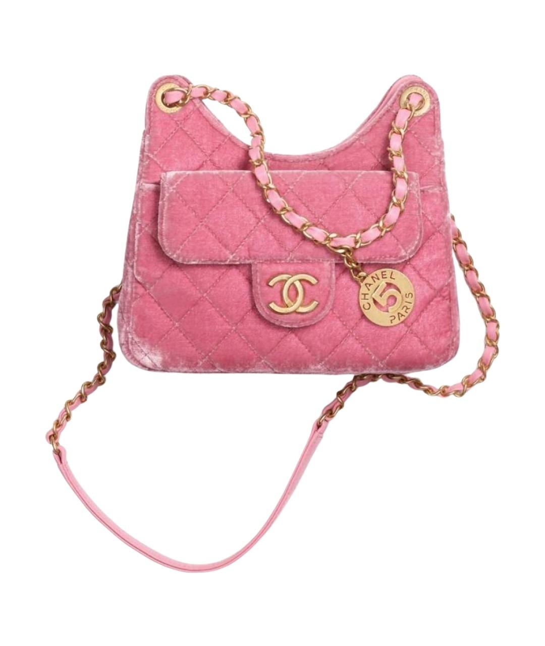 CHANEL Розовая бархатная сумка через плечо, фото 1
